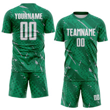 Laden Sie das Bild in den Galerie-Viewer, Custom Kelly Green White-Gray Brush Stroke Slashes And Dot Grid Sublimation Soccer Uniform Jersey
