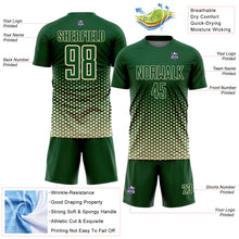 Laden Sie das Bild in den Galerie-Viewer, Custom Green-Cream Geometric Hexagonal Dot Gradient Sublimation Soccer Uniform Jersey
