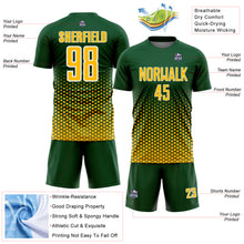 Load image into Gallery viewer, Custom Green Gold-White Geometric Hexagonal Dot Gradient Sublimation Soccer Uniform Jersey
