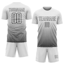 Load image into Gallery viewer, Custom White-Black Geometric Hexagonal Dot Gradient Sublimation Soccer Uniform Jersey
