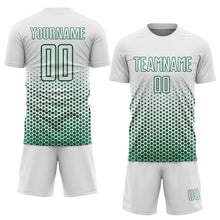Load image into Gallery viewer, Custom White-Kelly Green Geometric Hexagonal Dot Gradient Sublimation Soccer Uniform Jersey
