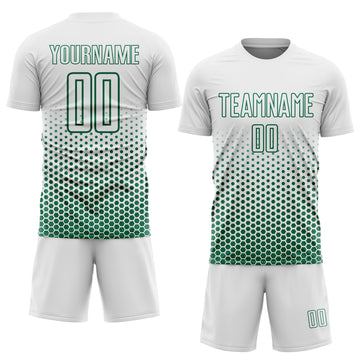 Custom White-Kelly Green Geometric Hexagonal Dot Gradient Sublimation Soccer Uniform Jersey