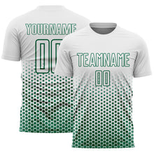 Load image into Gallery viewer, Custom White-Kelly Green Geometric Hexagonal Dot Gradient Sublimation Soccer Uniform Jersey
