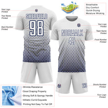 Laden Sie das Bild in den Galerie-Viewer, Custom White-Navy Geometric Hexagonal Dot Gradient Sublimation Soccer Uniform Jersey
