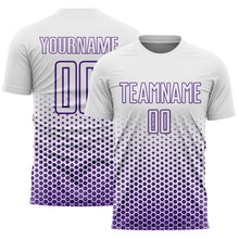 Load image into Gallery viewer, Custom White-Purple Geometric Hexagonal Dot Gradient Sublimation Soccer Uniform Jersey
