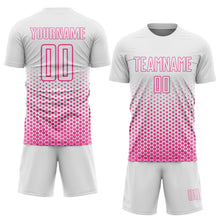 Charger l'image dans la galerie, Custom White-Pink Geometric Hexagonal Dot Gradient Sublimation Soccer Uniform Jersey
