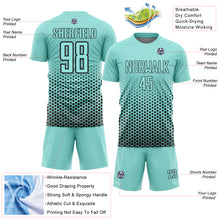 Laden Sie das Bild in den Galerie-Viewer, Custom Ice Blue-Black Geometric Hexagonal Dot Gradient Sublimation Soccer Uniform Jersey
