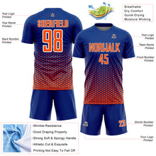 Laden Sie das Bild in den Galerie-Viewer, Custom Royal Orange-White Geometric Hexagonal Dot Gradient Sublimation Soccer Uniform Jersey
