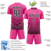 Laden Sie das Bild in den Galerie-Viewer, Custom Pink Black-White Geometric Hexagonal Dot Gradient Sublimation Soccer Uniform Jersey

