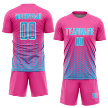 Charger l'image dans la galerie, Custom Pink Sky Blue-White Geometric Hexagonal Dot Gradient Sublimation Soccer Uniform Jersey
