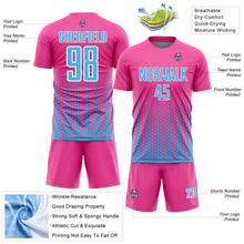 Charger l'image dans la galerie, Custom Pink Sky Blue-White Geometric Hexagonal Dot Gradient Sublimation Soccer Uniform Jersey
