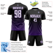 Load image into Gallery viewer, Custom Black White-Purple Geometric Hexagonal Dot Gradient Sublimation Soccer Uniform Jersey

