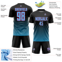 Load image into Gallery viewer, Custom Black Sky Blue-Pink Geometric Hexagonal Dot Gradient Sublimation Soccer Uniform Jersey
