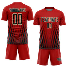 Charger l'image dans la galerie, Custom Red Black-Cream Geometric Hexagonal Dot Gradient Sublimation Soccer Uniform Jersey
