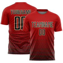 Charger l'image dans la galerie, Custom Red Black-Cream Geometric Hexagonal Dot Gradient Sublimation Soccer Uniform Jersey
