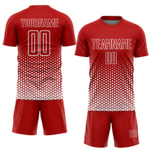 Загрузить изображение в средство просмотра галереи, Custom Red-White Geometric Hexagonal Dot Gradient Sublimation Soccer Uniform Jersey

