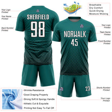 Load image into Gallery viewer, Custom Teal White-Black Geometric Hexagonal Dot Gradient Sublimation Soccer Uniform Jersey

