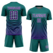 Load image into Gallery viewer, Custom Teal Purple-White Geometric Hexagonal Dot Gradient Sublimation Soccer Uniform Jersey
