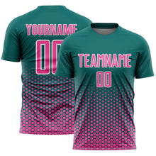 Загрузить изображение в средство просмотра галереи, Custom Teal Pink-White Geometric Hexagonal Dot Gradient Sublimation Soccer Uniform Jersey
