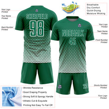 Laden Sie das Bild in den Galerie-Viewer, Custom Kelly Green-White Geometric Hexagonal Dot Gradient Sublimation Soccer Uniform Jersey
