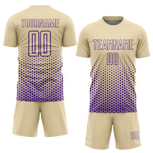 Laden Sie das Bild in den Galerie-Viewer, Custom Cream-Purple Geometric Hexagonal Dot Gradient Sublimation Soccer Uniform Jersey
