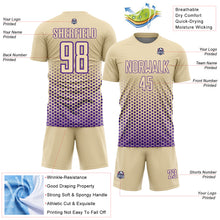 Laden Sie das Bild in den Galerie-Viewer, Custom Cream-Purple Geometric Hexagonal Dot Gradient Sublimation Soccer Uniform Jersey

