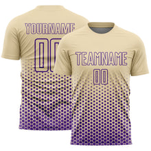 Laden Sie das Bild in den Galerie-Viewer, Custom Cream-Purple Geometric Hexagonal Dot Gradient Sublimation Soccer Uniform Jersey
