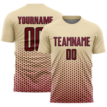 Load image into Gallery viewer, Custom Cream Maroon-Black Geometric Hexagonal Dot Gradient Sublimation Soccer Uniform Jersey
