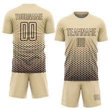 Laden Sie das Bild in den Galerie-Viewer, Custom Cream-Brown Geometric Hexagonal Dot Gradient Sublimation Soccer Uniform Jersey
