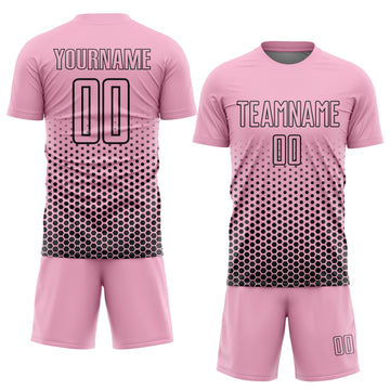 Custom Light Pink-Black Geometric Hexagonal Dot Gradient Sublimation Soccer Uniform Jersey