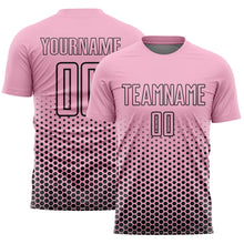 Загрузить изображение в средство просмотра галереи, Custom Light Pink-Black Geometric Hexagonal Dot Gradient Sublimation Soccer Uniform Jersey
