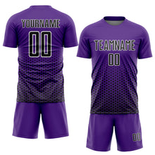 Загрузить изображение в средство просмотра галереи, Custom Purple Black-White Geometric Hexagonal Dot Gradient Sublimation Soccer Uniform Jersey
