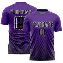 Загрузить изображение в средство просмотра галереи, Custom Purple Black-White Geometric Hexagonal Dot Gradient Sublimation Soccer Uniform Jersey
