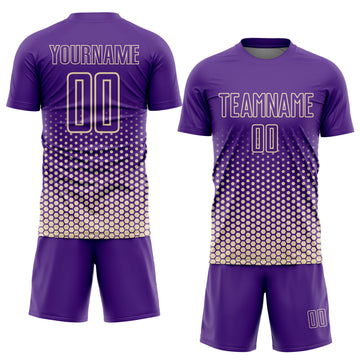 Custom Purple-Cream Geometric Hexagonal Dot Gradient Sublimation Soccer Uniform Jersey