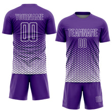 Load image into Gallery viewer, Custom Purple-White Geometric Hexagonal Dot Gradient Sublimation Soccer Uniform Jersey
