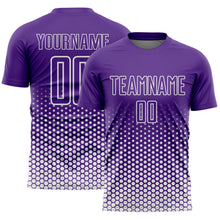 Load image into Gallery viewer, Custom Purple-White Geometric Hexagonal Dot Gradient Sublimation Soccer Uniform Jersey
