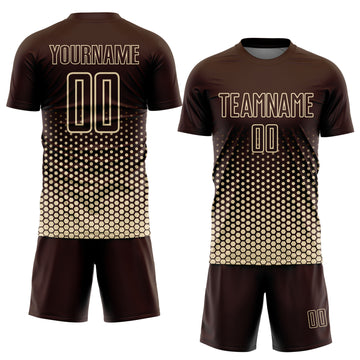 Custom Brown-Cream Geometric Hexagonal Dot Gradient Sublimation Soccer Uniform Jersey