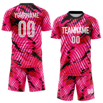 Custom Pink White-Black Abstract Swirl Wave Grunge Splatter Sublimation Soccer Uniform Jersey
