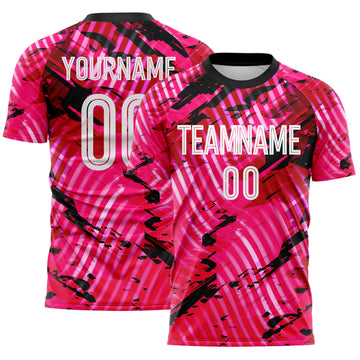 Custom Pink White-Black Abstract Swirl Wave Grunge Splatter Sublimation Soccer Uniform Jersey