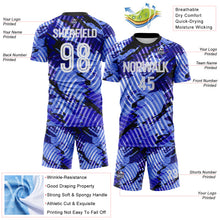 Charger l'image dans la galerie, Custom Blue White-Black Abstract Swirl Wave Grunge Splatter Sublimation Soccer Uniform Jersey
