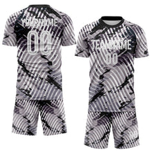 Load image into Gallery viewer, Custom Gray White-Black Abstract Swirl Wave Grunge Splatter Sublimation Soccer Uniform Jersey
