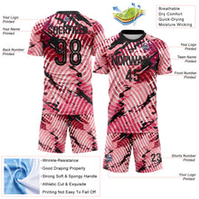 Laden Sie das Bild in den Galerie-Viewer, Custom Light Pink-Black Abstract Swirl Wave Grunge Splatter Sublimation Soccer Uniform Jersey

