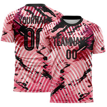 Laden Sie das Bild in den Galerie-Viewer, Custom Light Pink-Black Abstract Swirl Wave Grunge Splatter Sublimation Soccer Uniform Jersey
