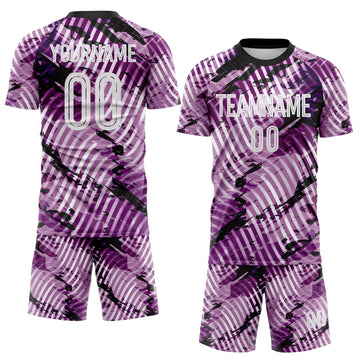 Custom Light Purple White-Black Abstract Swirl Wave Grunge Splatter Sublimation Soccer Uniform Jersey