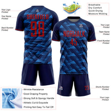 Laden Sie das Bild in den Galerie-Viewer, Custom Navy Red-Blue USA Style Patriotic Diagonal Flowing Lines Sublimation Soccer Uniform Jersey
