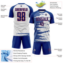 Charger l'image dans la galerie, Custom White Royal-Red USA Style Patriotic Brush Stroke Sublimation Soccer Uniform Jersey
