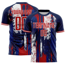 Laden Sie das Bild in den Galerie-Viewer, Custom Navy Red Blue-White USA Style Patriotic Splatter Sublimation Soccer Uniform Jersey
