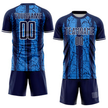 Laden Sie das Bild in den Galerie-Viewer, Custom Navy Powder Blue-White USA Style Patriotic Cracked Stripe Sublimation Soccer Uniform Jersey

