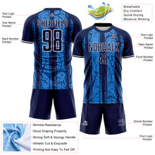Laden Sie das Bild in den Galerie-Viewer, Custom Navy Powder Blue-White USA Style Patriotic Cracked Stripe Sublimation Soccer Uniform Jersey

