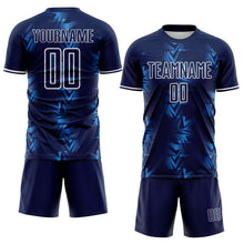Load image into Gallery viewer, Custom Navy Powder Blue-White USA Style Patriotic Geometric Chevron Lines Sublimation Soccer Uniform Jersey
